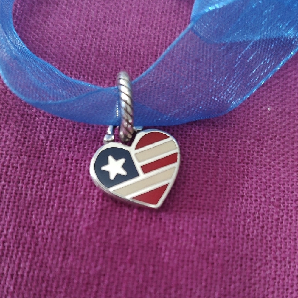 Brighton Patriotic Heart Necklace with Blue Ribbon - Picture 5 of 5